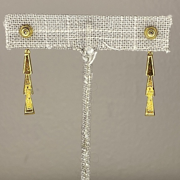 VTG Nina Ricci Goldtone Metal, Black Lacquer, and Rhinestones Dangle Earrings - Picture 5 of 6